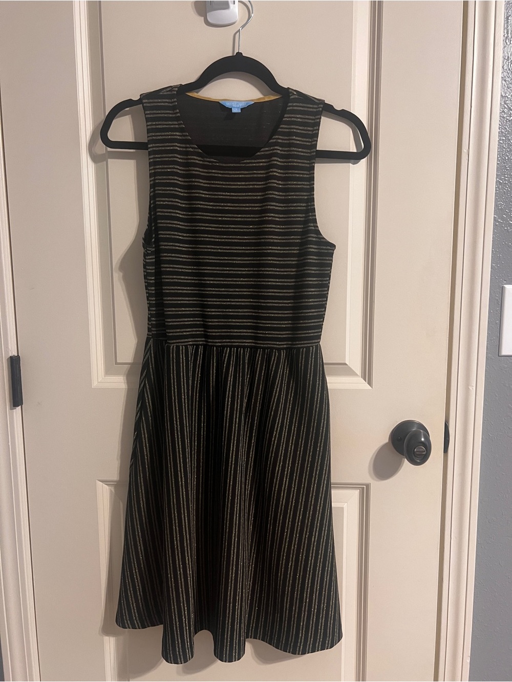 Draper James Black Metallic-Striped Sleeveless Fit & Flare Dress